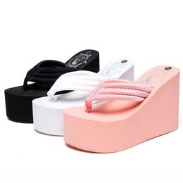 Summer Arrival Women y Sandals Super High Heels Wedges Flip Flops Lady Pure Color Shoes Slippers 240425