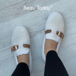 Casual Shoes BeauToday Fashion Loafer Women Wool Solid Colour Slip-on Autumn Winter Warm 2024 Ladies Home Flats Handmade A27842
