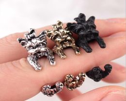 Unisex Vintage Gothic Style Personality Exaggerated Terrier Dog Wrap Opening Finger Ring Jewelry G8998979885