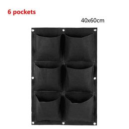 Planters Pots 6 Pockets Black Wall-mounted Planting Bag Vertical Flower Plant Bag Vegetable Hanging Pots Garden Decoration Non-woven Fabrics