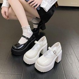 Dress Shoes White Super High Heels Mary Jane For Women Patent Leather Chunky Platform Pumps Woman Gothic Buckle Strap Lolita