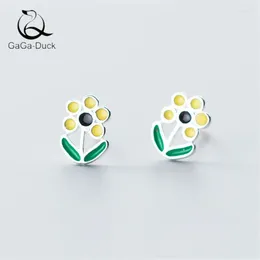 Stud Earrings Creative Personality Colorful Epoxy 925 Sterling Silver Fashion Jewelry Yellow Sunflower Women