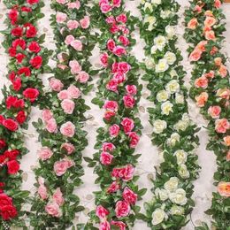 Decorative Flowers 2pcs 10Heads Artificial Rose Silk Vine Wall Plants Fake Rattan Garland Wedding Party Home Garden Decoration