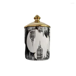 Candle Holders European Architecture Castle Big Ben Style Jar With Gold Lid Home Decorative Holder Make Up Jewerlly Storage Cup Box