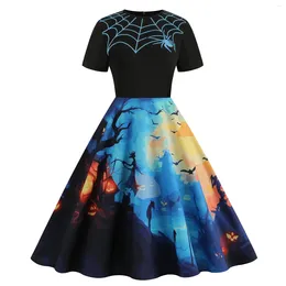 Casual Dresses Women Vintage Round Neck Halloween 1950s Housewife Evening Party Prom Beach Dress Vestido Feminino For 2024