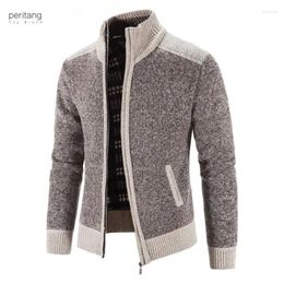 Men's Sweaters 2024 Sweater Coat Fashion Patchwork Cardigan Men Knitted Jacket Slim Fit Stand Collar Thick Warm Coats