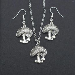Necklace Earrings Set Antique Alloy Silver Plated Mushroom Jewellery For Women Gift