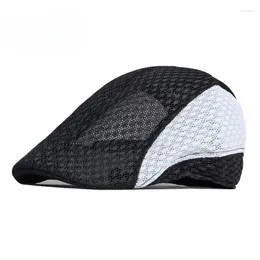 Berets Colorblocked Mesh Beret Retro Hollow Breathable Sun Protection Paperboy Cap For Women Men Summer Sports Hiking Golf Casual Caps