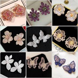 Stud Earrings 2024 Korean Women Large Flower Butterfly Rose Earings Jewelry Elegant Earring With Shine Zircon Noble Wedding Party