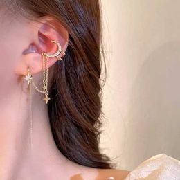 Charm 1Pcs New Star Moon Tassel Clip Earrings for Women Fashion Shiny Crystal Fake Cartilage Ear Line Ear Clip Wedding Party Jewellery