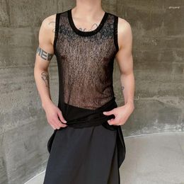 Men's Tank Tops Stylish Mens Perspective Vest Black Flimsy Slim Fit Sleeveless Top High Street Hip Hop Nighclub Clothes Man