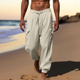 Men's Pants Spring Summer Sports Casual Linen Bound Feet Design Multiple Pockets Cargo Pant Fashion Comfort Loose Beach Trousers