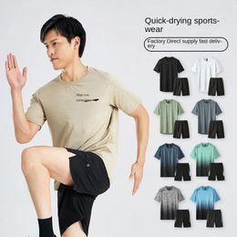 Men's Tracksuits Thin Sports Fitness Suit Sweat-absorbing Quick-drying T-shirt Summer Round Neck Short-sleeved Running Wear