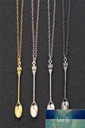 Charm Tiny Tea Spoon Shape Pendant Necklace With Crown For Women 4 Colors Creative Mini Long Link Jewelry Spoon Necklace Factory p3831339