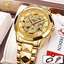 Wristwatches JSDUN Brand Luxury Automatic Mechanical es for Men Gold Dragon Waterproof Fashion Unique Gift relogio masculino d240430