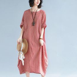 Party Dresses Fashion 2024 Summer Dress Women Gown Red Long Oversize Stripe Robe BOHO Wrap Short Sleeve Clothes