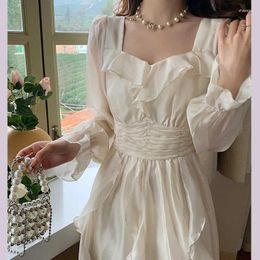 Casual Dresses Dress For Women Small Fragrant Style White Square Collar Ruffled Waist Birthday Temperament Fashionable A-line