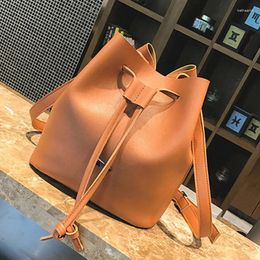 Shoulder Bags 2024 Fashion Women PU Leather Bucket Bag Handbag Drawstring Messenger Crossbody