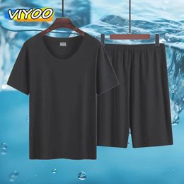Men's Tracksuits Oversized Ice Silk Suits Sleepwear Pyjamas Shorts Short Sleeve T-Shirts Tops Summer Clothes Outfit Fitness Work Out