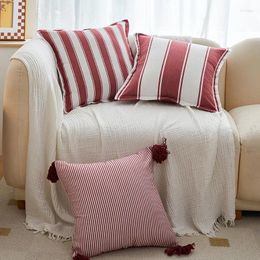 Pillow Classical Striped Cover 45x45cm Hawthorn Red Ivory Recycle Polyester Fabric Indoor Outdoor Home Decoration