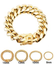 8mm10mm12mm14mm16mm18mm Mens 18K Gold Plated Stainless Steel Bracelets High Polished Miami Cuban Link Punk Curb Gold Bracelet5262755
