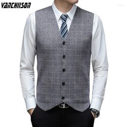 Men's Vests Men Knit Vest Suit Sleeveless Plaids V Neck Buttons Down Pockets Basic Thick For Autumn Winter Business Smart Casual 00264