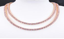 Chokers Rose Gold Pink Crystal 1 Row Tennis Chain Hip Hop Women039s Necklace Men039s Punk Rapper Singer039s Iced Out Blin7197058