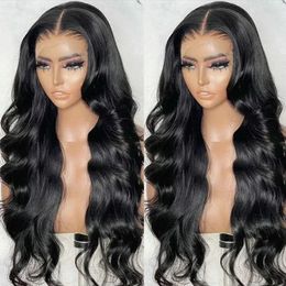 Black Body Wave Wig Synthetic Lace Front Wigs For Women Glueless Natural Hairline With Baby Hair Heat Resistant Party Cosplay 240423