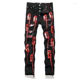 Men's Jeans Men Punk Black Distressed Patch Streetwear Holes Ripped Patchwork Stretch Denim Pants Mens Slim Hip Hop Trousers