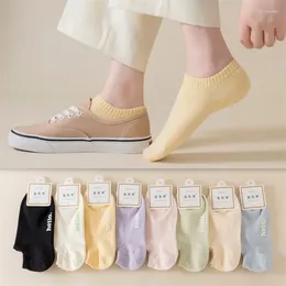 Women Socks Summer Women's Solid Colour All Cotton Boat Ladies Hello Letter Short Sole Silicone Non-slip