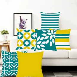 Pillow Green Yellow Stripe Velvet Cover Home Decor Geometric Pillowcase Sofa 45X45CM Decorative Pillows Case