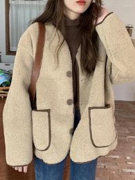 Women's Jackets Faux Lamb Wool Coat Women Autumn Winter Long Sleeve Short Jacket Ladies Korean Fashion Casual Loose Single Breasted