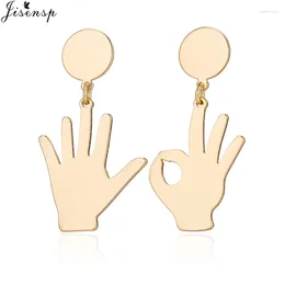 Stud Earrings Jisensp Design Fashion Metal Hand Palm Shape Women Simple Round Circle Pendientes Mujer Moda