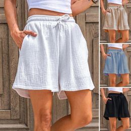 Women's Shorts 1Pc Women Casual Elastic Waist Drawstring Loose Fit Wide Leg Short Pants With Pockets Design Solid Colour