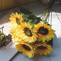 Decorative Flowers 5/7 Heads Artificial Fake Sunflowers Flower Arrangement Bride Bouquet Home Garden Bookstore Wedding Cafe Store Party