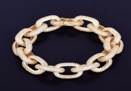18mm Chunky Zircon Round Cuban Link Bracelet Men039s Hip hop Jewellery Gold Silver Chain Bangle 78039039quot5112780
