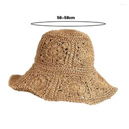 Wide Brim Hats Summer Bucket Hat Stylish Uv Protection Crochet Straw For Women Beach Sun With Hollow Breathable Design