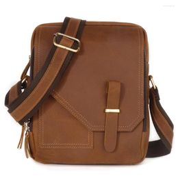 Waist Bags Crazy Horse Skin Retro Men's Postman Bag Cowhide Vertical Shoulder Genuine Leather High Quality Crossbody
