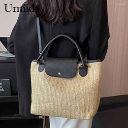 Evening Bags Summer Top-handle Bag PU Stitching Ladies Woven Tote Handmade Casual Fashion Simple Portable Large Capacity For Seaside Holiday