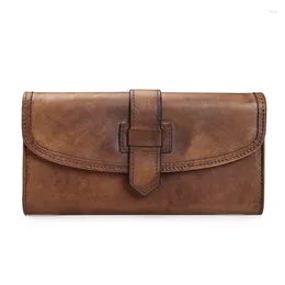 Wallets Vintage Women Wallet Genuine Leather Purse Solid Casual Clutch