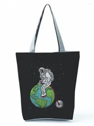 Shoulder Bags Printed Handbag Planet Travel Women Large Capacity Reusable Shopping Bag Art Black Beach Custom Pattern