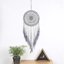 Decorative Figurines Large Retro Grey Dream Catcher With Tassel Beads Pendant Wall Hanging Wind Chimes