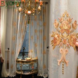 Curtain High Grade White Gauze And Gold Embroidered Window Curtains For Living Room Bedroom French Balcony Customised