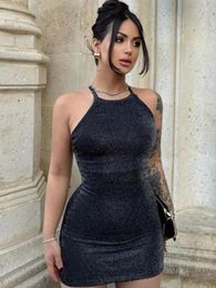 Casual Dresses 2024 Summer Sexy Halter Neck Backless Sleeveless Short Dress Streetwear Women's Bodycon Package Hip Party Night Club