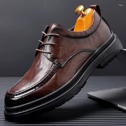 Casual Shoes Men's Leather Handmade Metal Buckle Men Lace Up Non-Slip Flat Outdoor Banquet Wedding Party