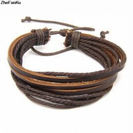 2017 Mens Bracelet Woven Leather Bracelet Hand Made Leather Rope Bracelets Bangles With Braided Rope For WomenMen 875T3881608