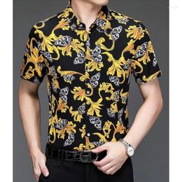 Men's Casual Shirts Fashionable Short Sleeve Men Polo-Neck Shirt Summer Male Clothes Vintage Printing Trend Single-breasted Pockets