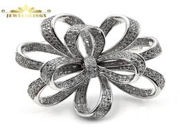 Victorian Vintage Silvertone Micro Pave Clear CZ Ribbon Bow Brooches Circlet Floral Style Bowtie Pin Broach Women Bridal Jewellery 24767058