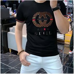 Summer new European goods men's T-Shirts short-sleeved t-shirt round neck shirt trendy comfortable all-match sequin embroidery men's top M-4XL