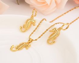 Solid Gold Finish seahorse Pendant Necklace earrings hippocampus animal Women Papua New Guinea Traditional party Jewelry Gift7858146